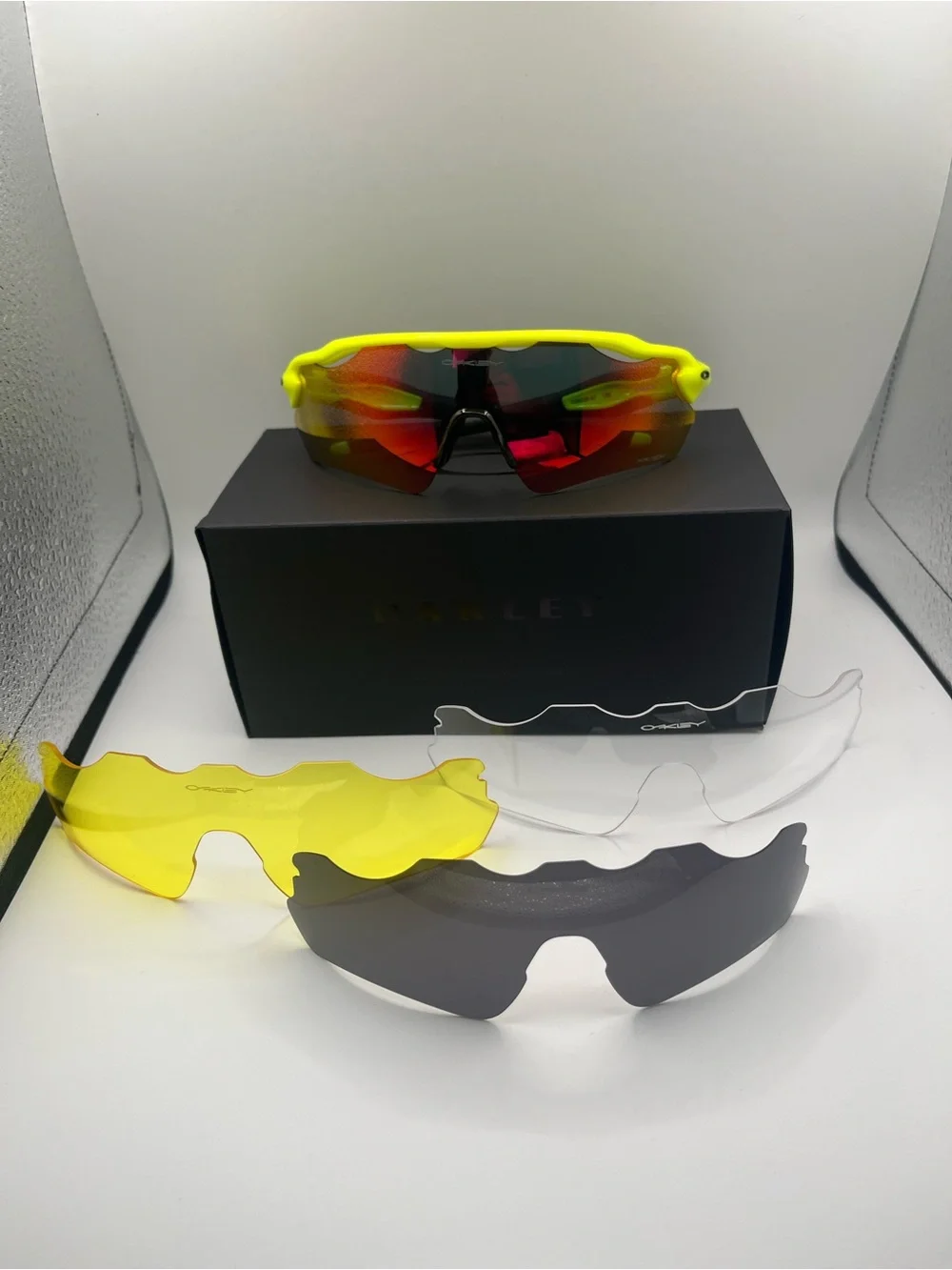 Men's High-Visibility Yellow Sports Sunglasses with Red Mirrored Lens